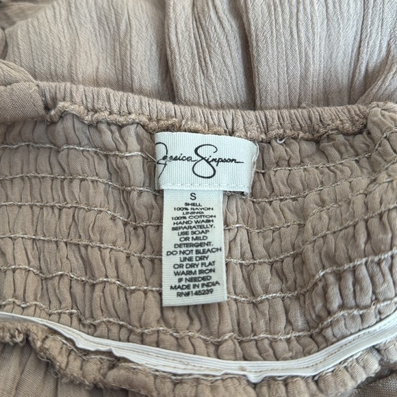 Jessica Simpson Tan White Embroidery Sleeveless Sundress Coverup Lined Small - Picture 5 of 5